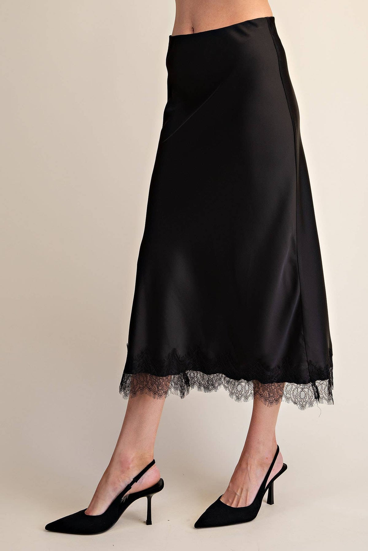 Lace Allure Midi Skirt-Black