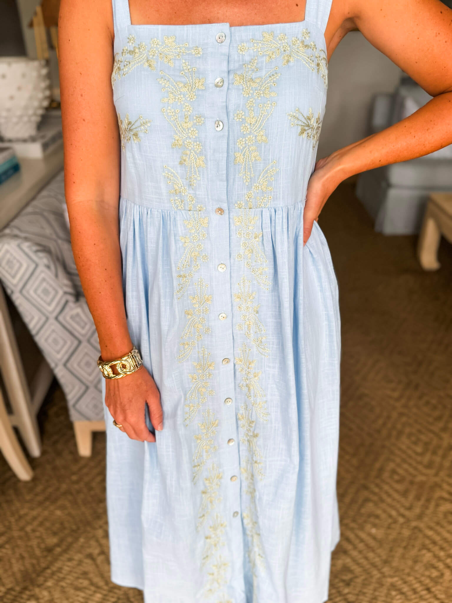 Vivid Vision Embroidered Dress-Light Blue