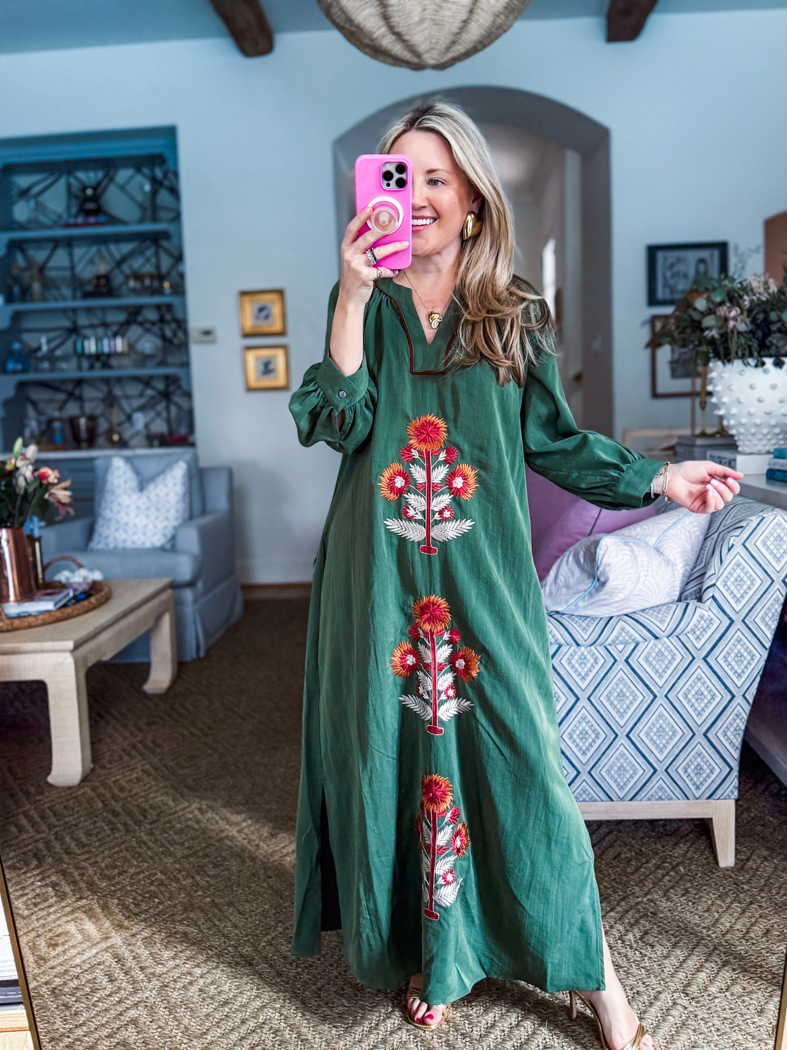 Sunflower Fields Embroidered Maxi Dress-Olive