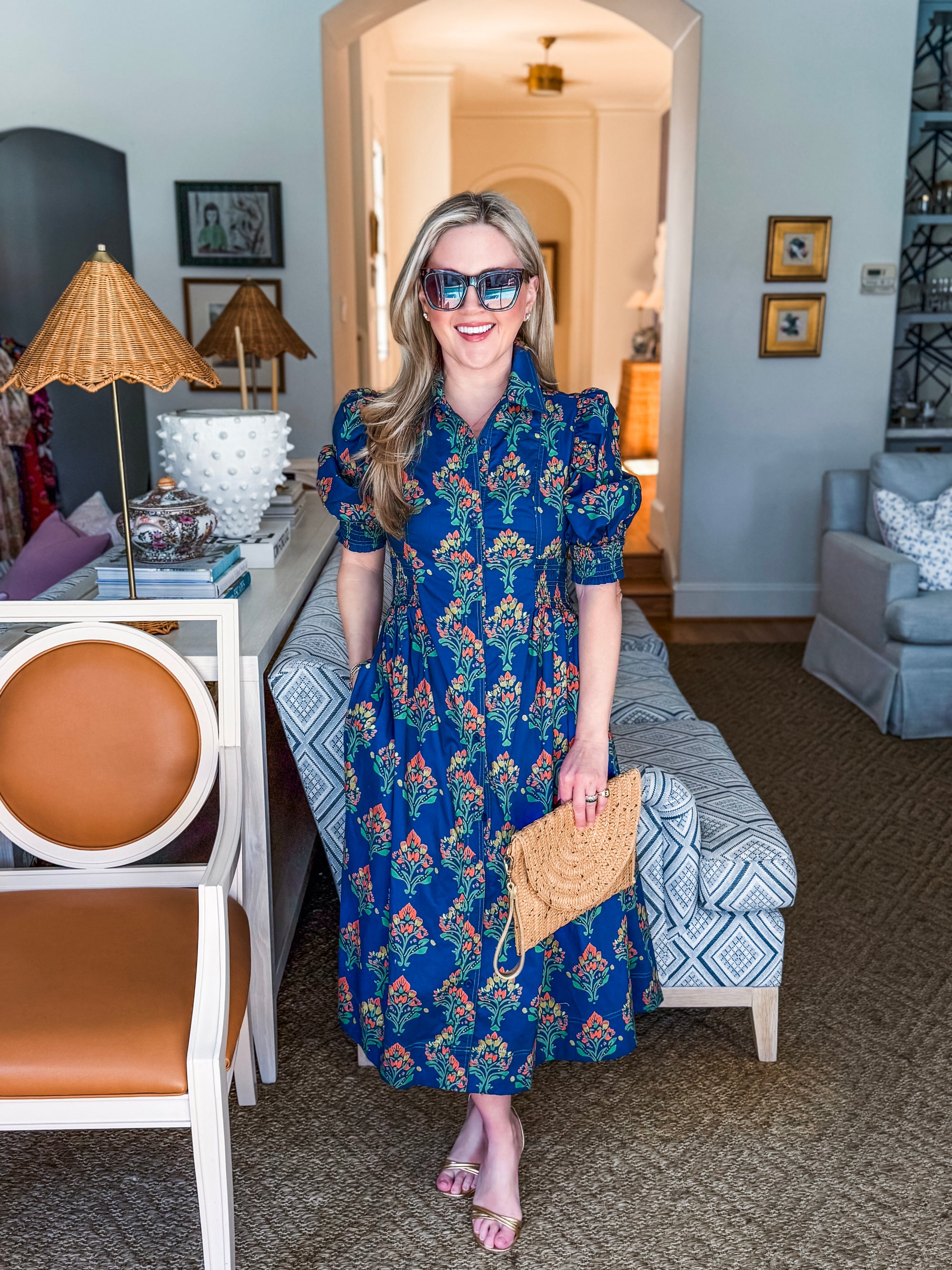 Wildflower Grace Midi Shirt Dress-Navy