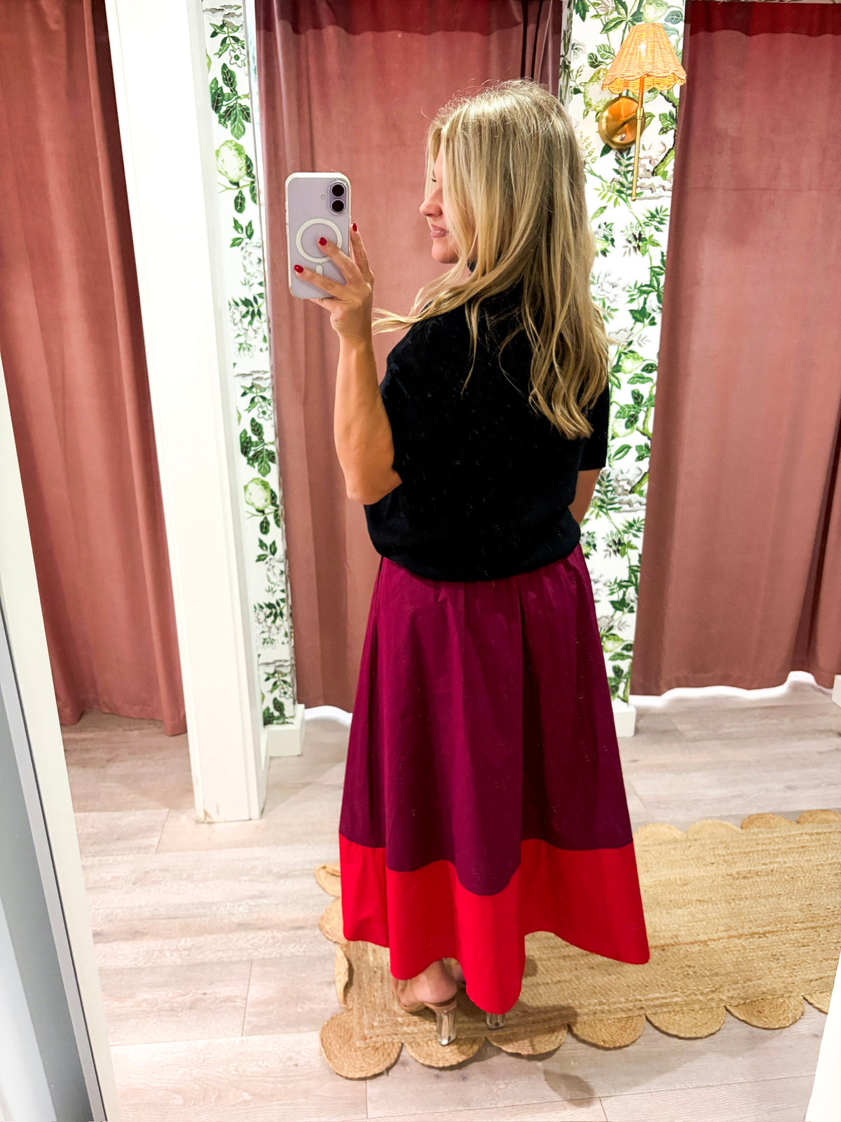 Fairmont Colorblock Skirt-Port/Red