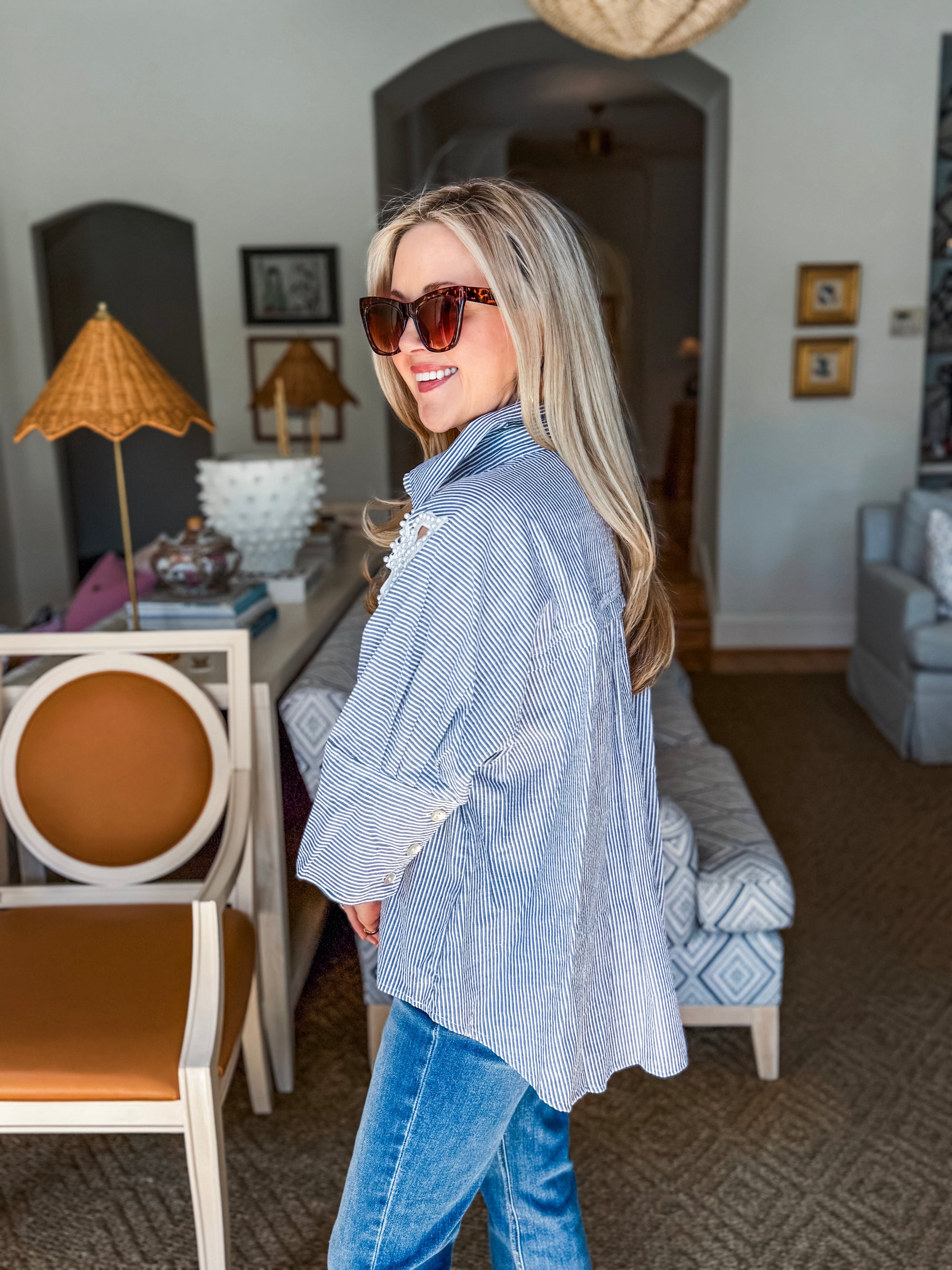 Grace in Bloom Striped Top-Black