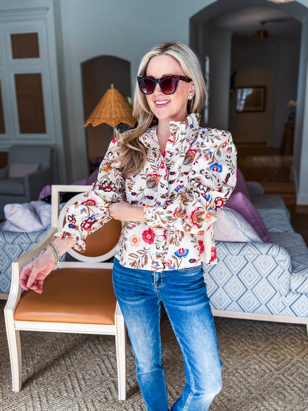 Rustic Romance Floral Top- Cream