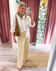 Zaria Mandarin Collar Top-White