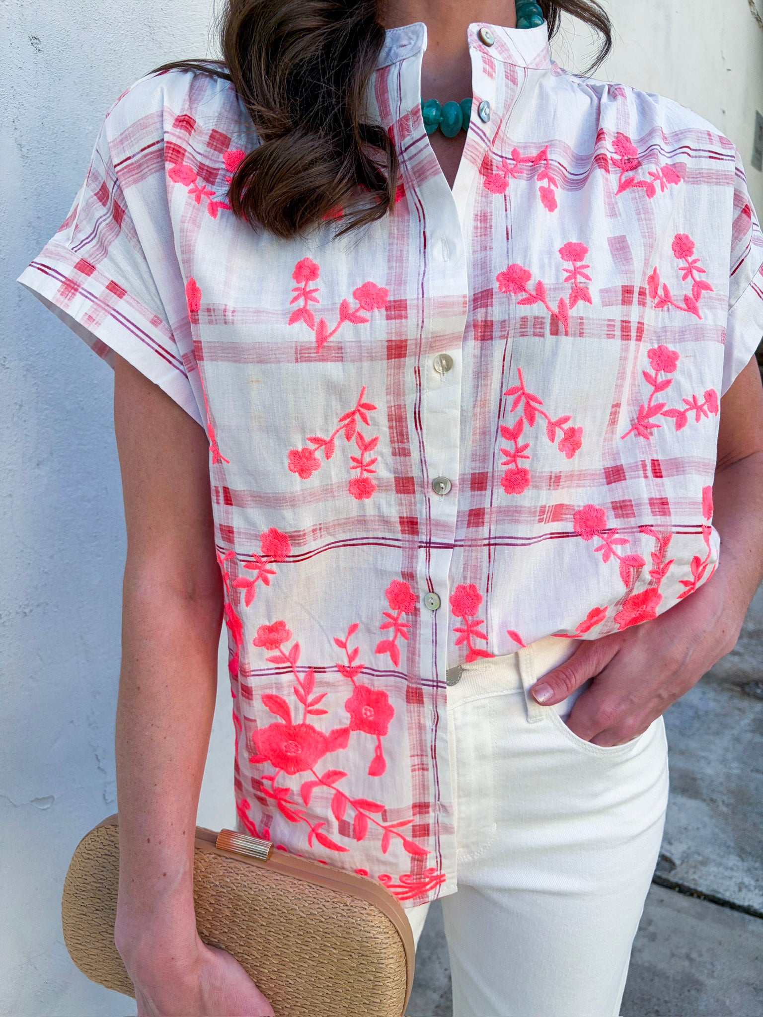 Sunset Picnic Button Down Top-Red