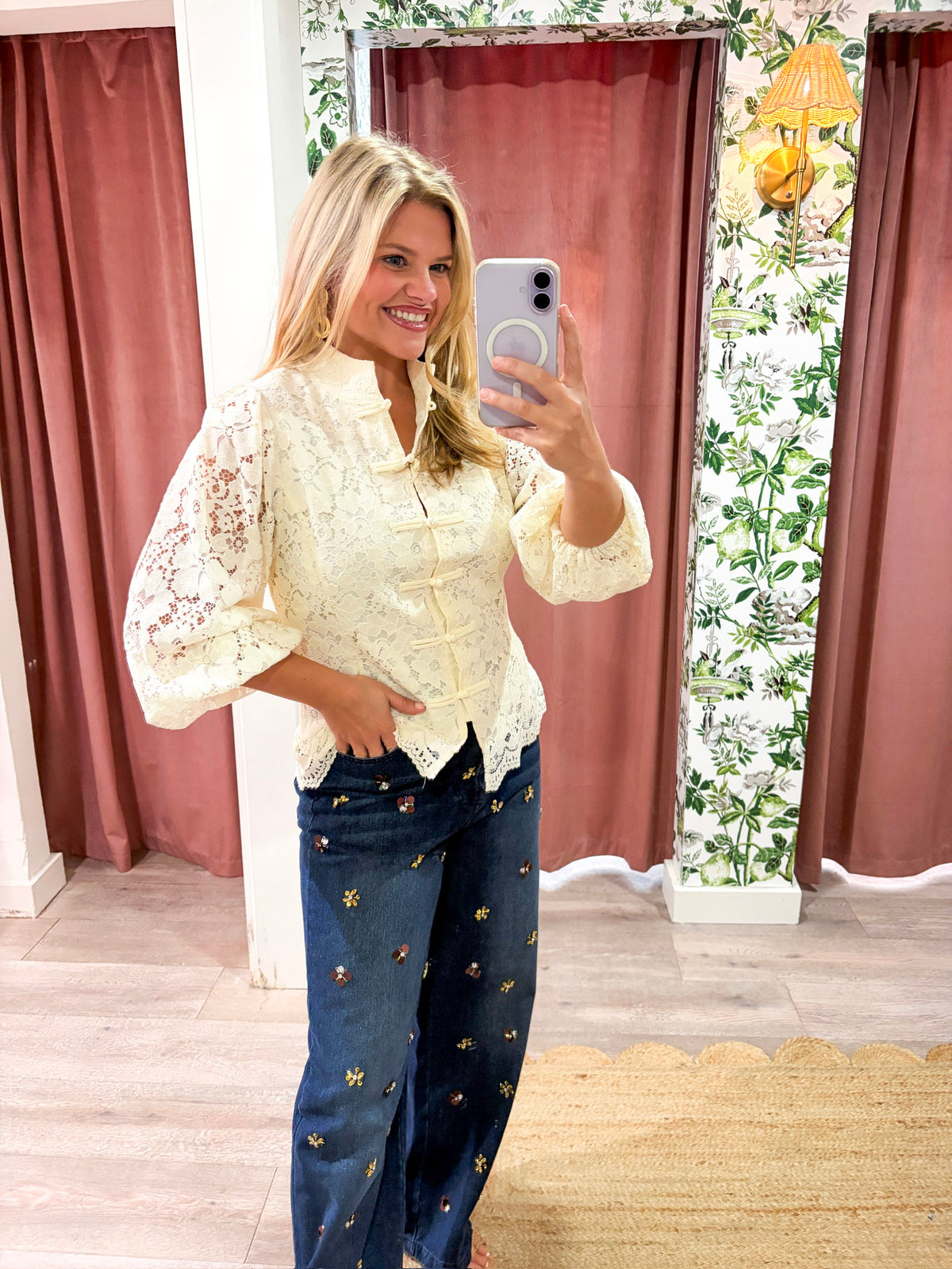 The Mandarin Lace Top-Cream