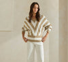 Double Down Striped Sweater- Ivory Taupe