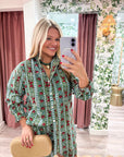 Modern Bloom Ruffle Top-Red/Blue