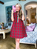 Joyful Plaid Mini Dress-Red