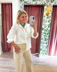 Zaria Mandarin Collar Top-White
