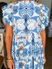 Villa Charm Floral Midi Dress-Blue