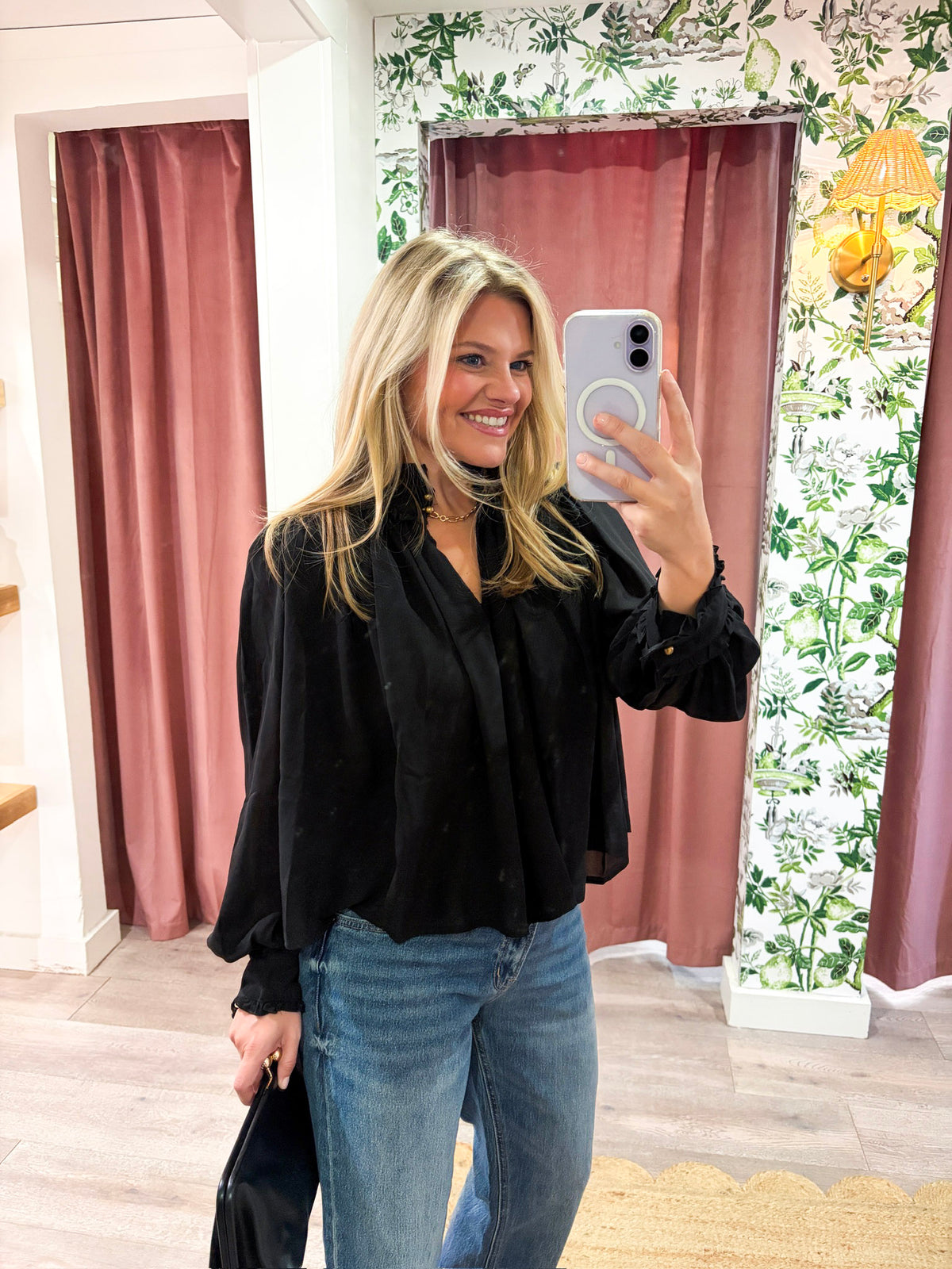 Francesca Puff Sleeve Top-Black