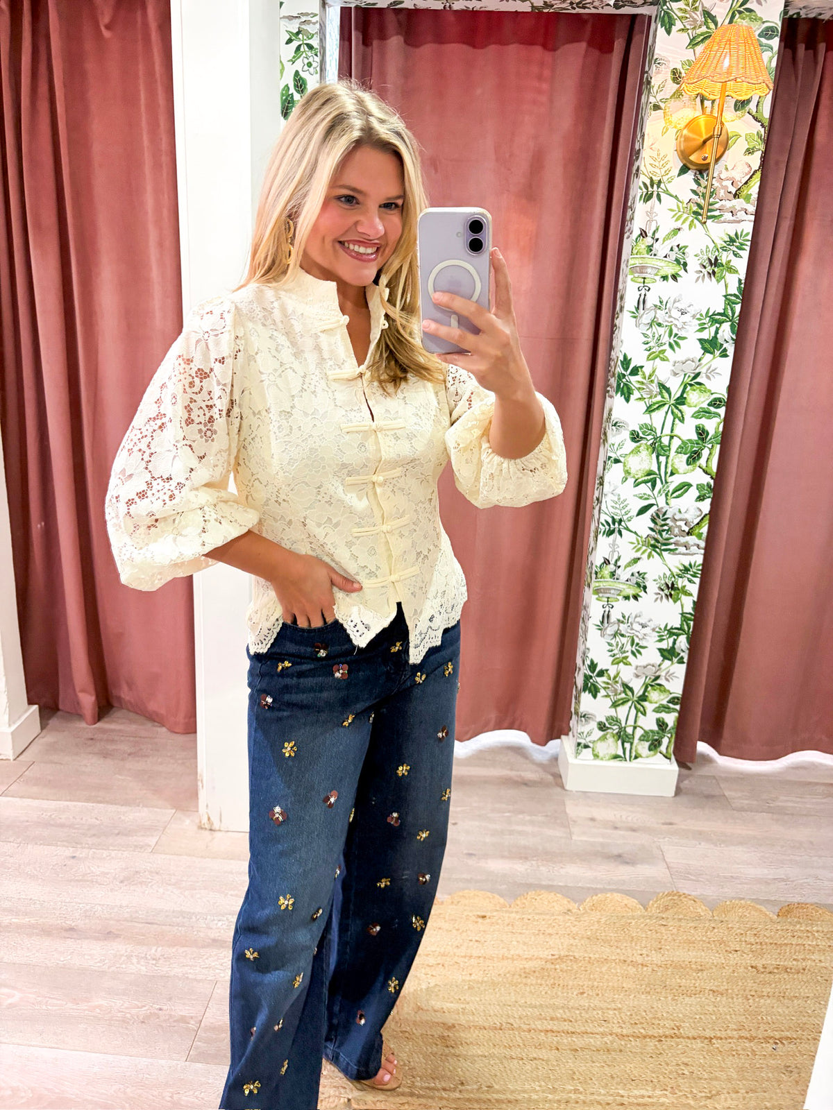 The Mandarin Lace Top-Cream