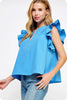 Kind Eyes Poplin Top-Azure Blue
