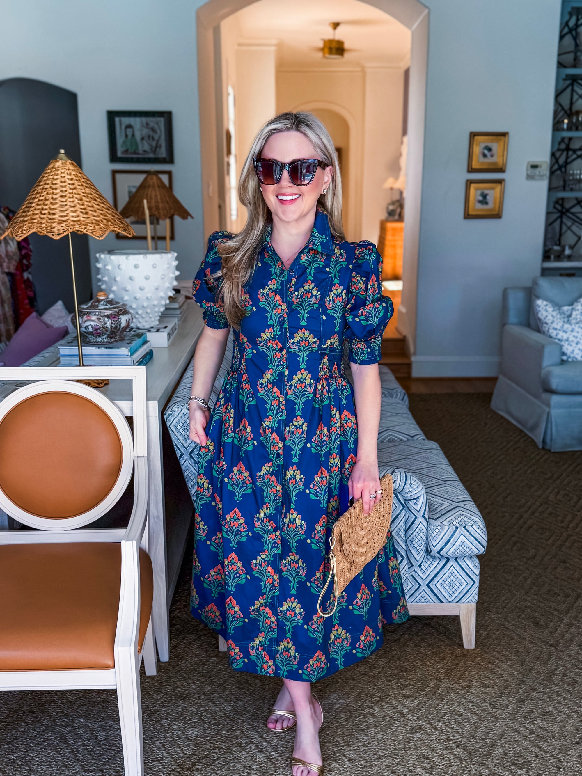 Wildflower Grace Midi Shirt Dress-Navy