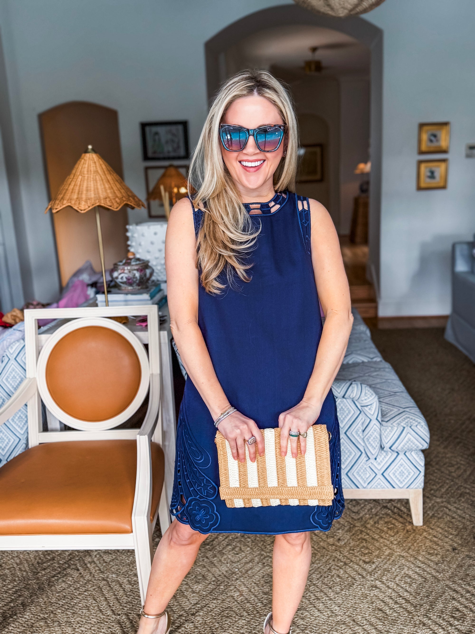 Light of Life Embroidered Dress-Navy