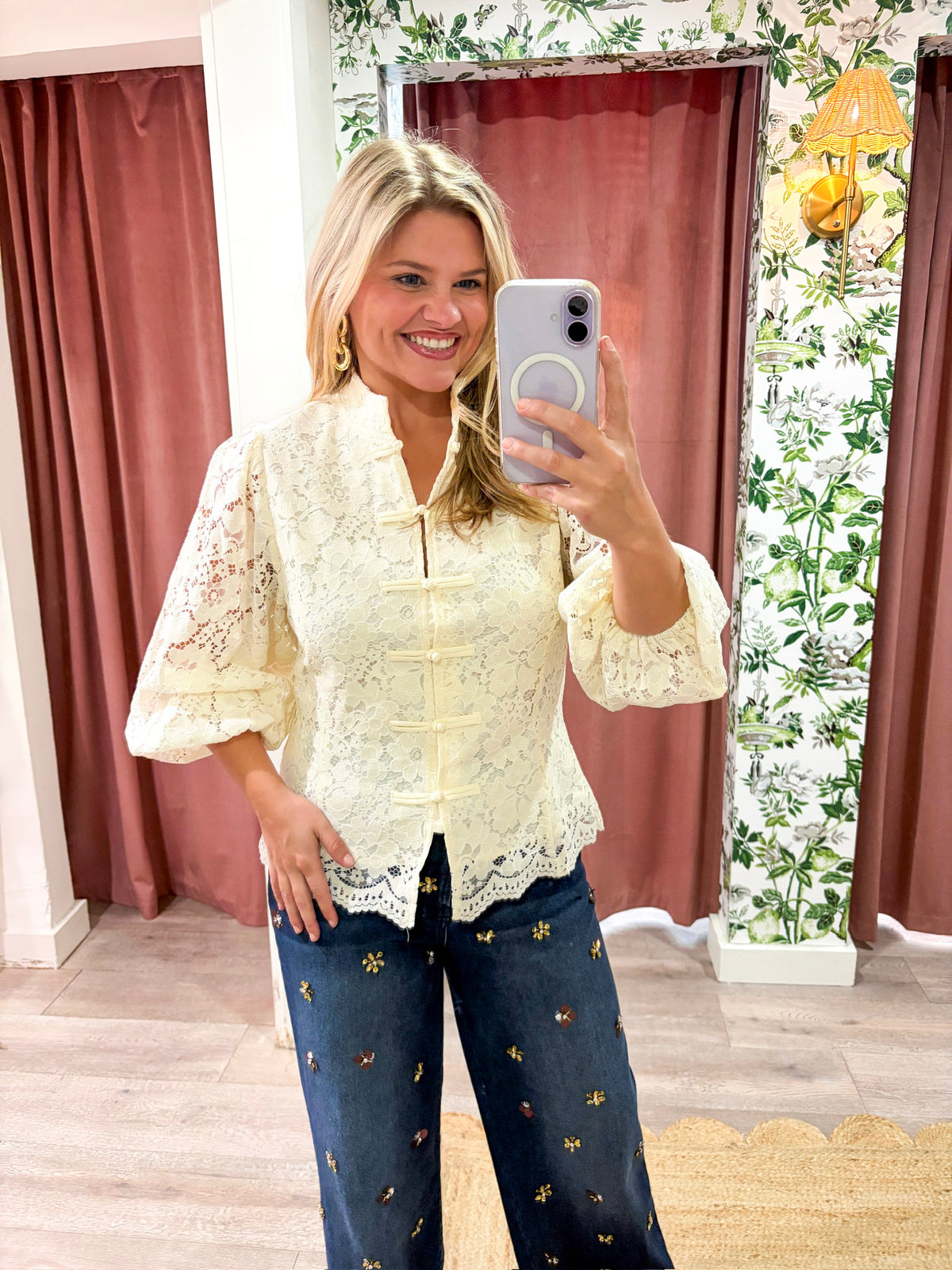 The Mandarin Lace Top-Cream