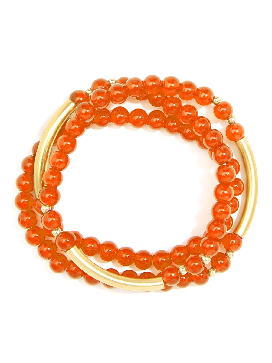Glossy And Gold Beaded Wrap Bracelet-Orange