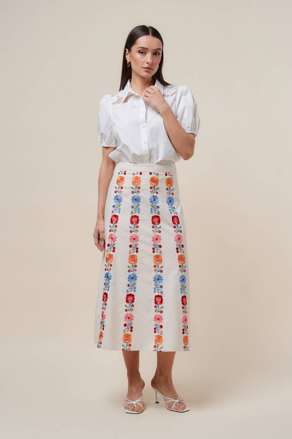 Floral Harmony Embroidered Midi Skirt