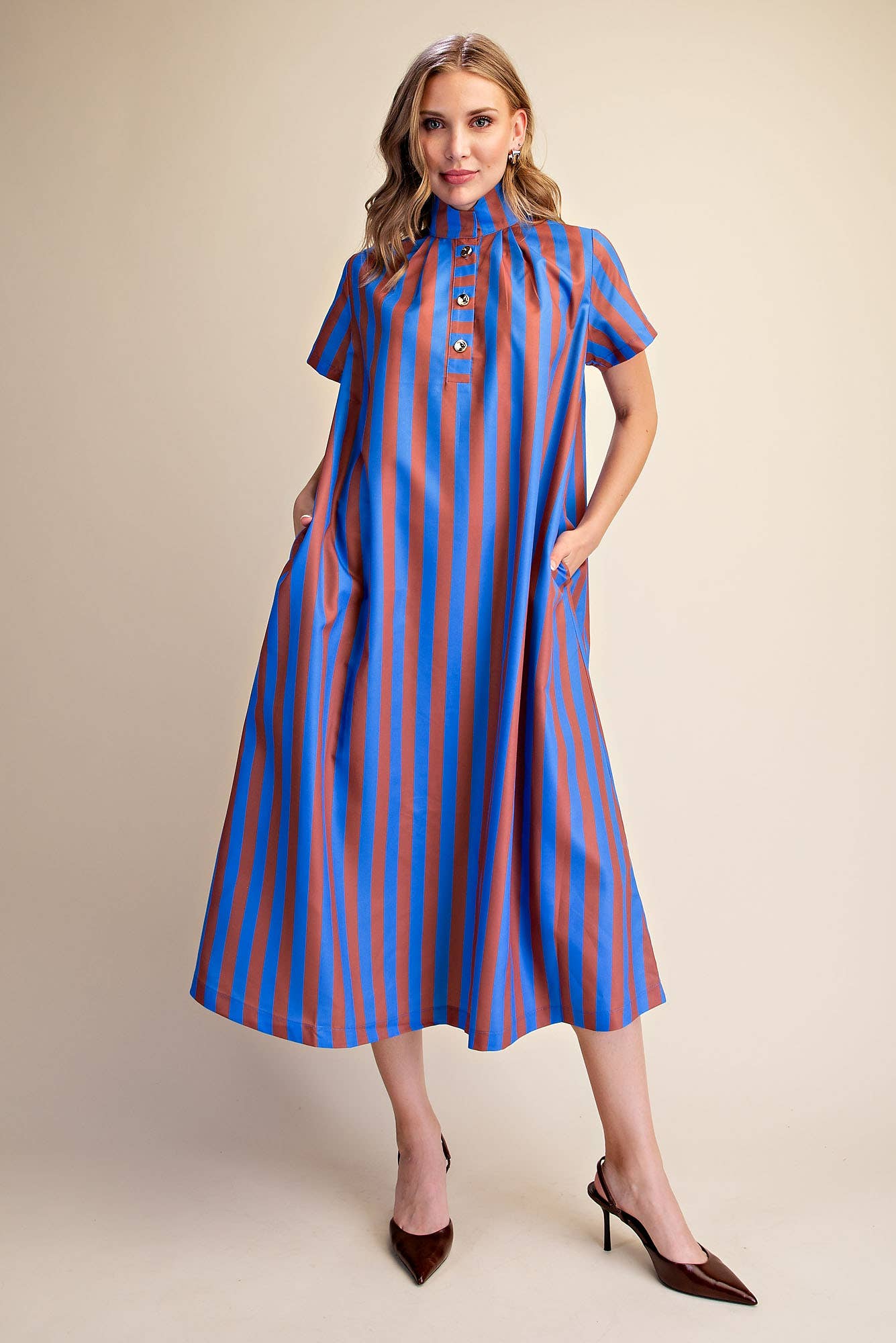 The Iconic Stripe Midi Dress-Royal