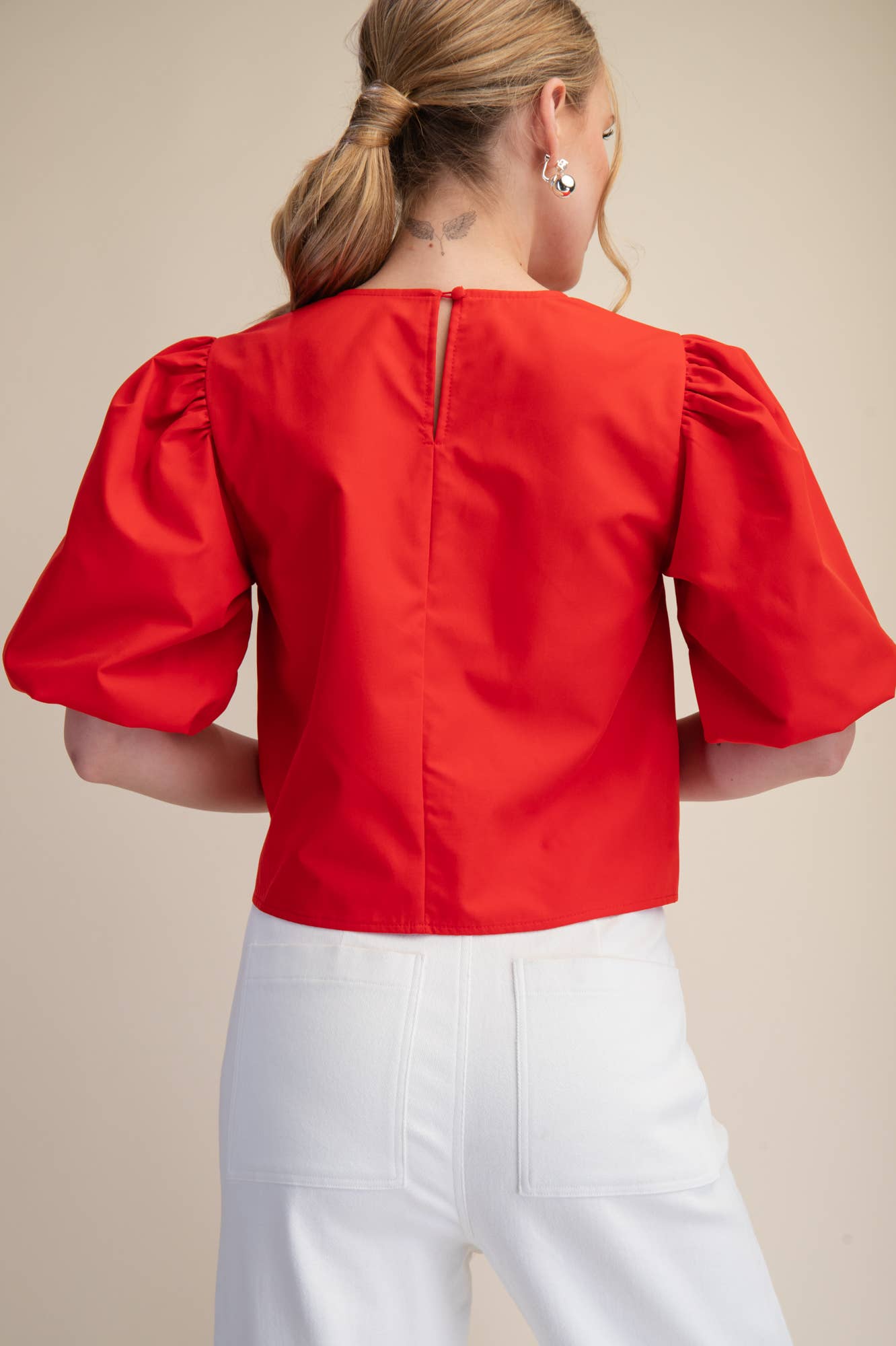 Dahlia Puff Sleeve Top-Red