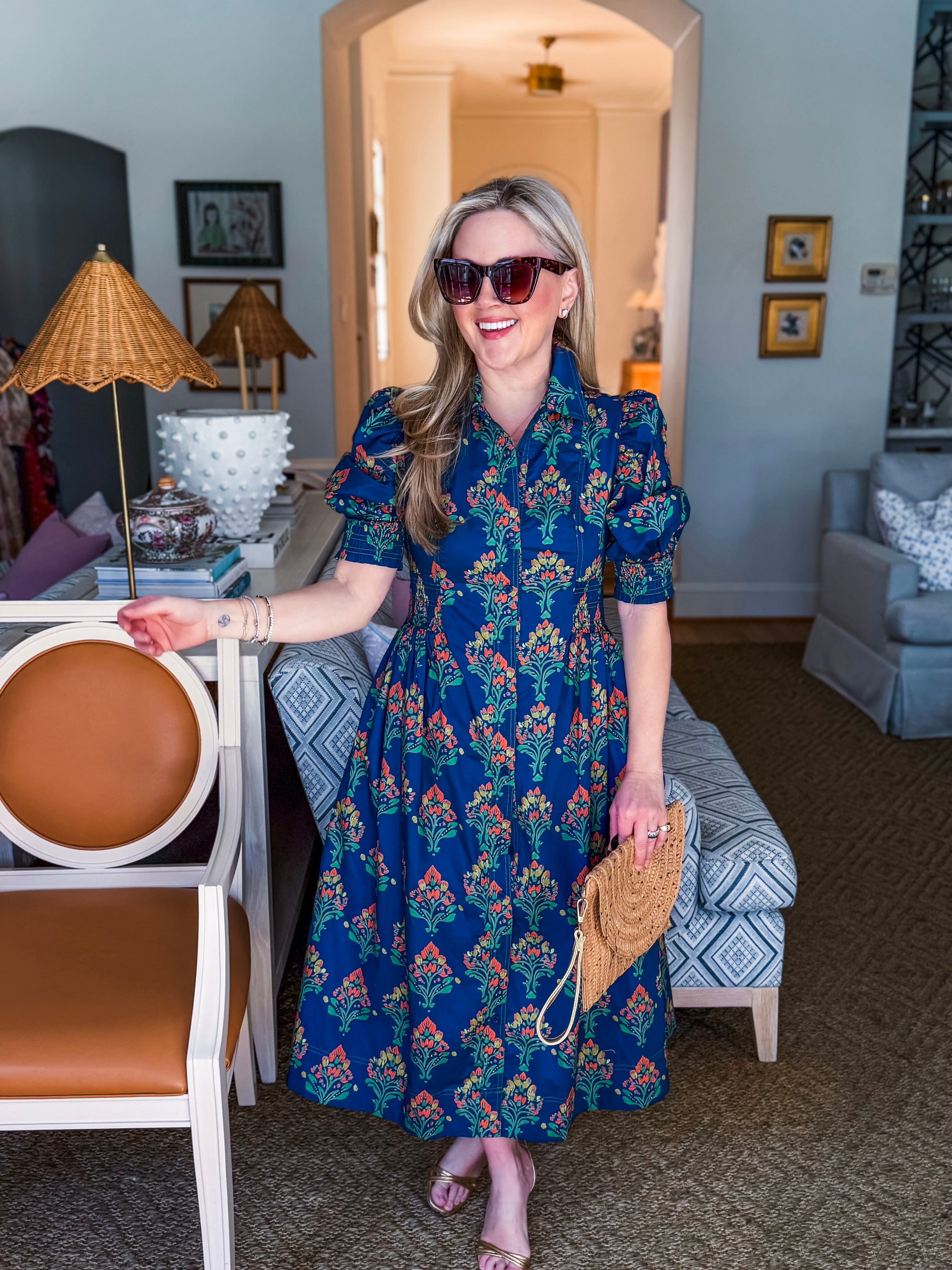 Wildflower Grace Midi Shirt Dress-Navy