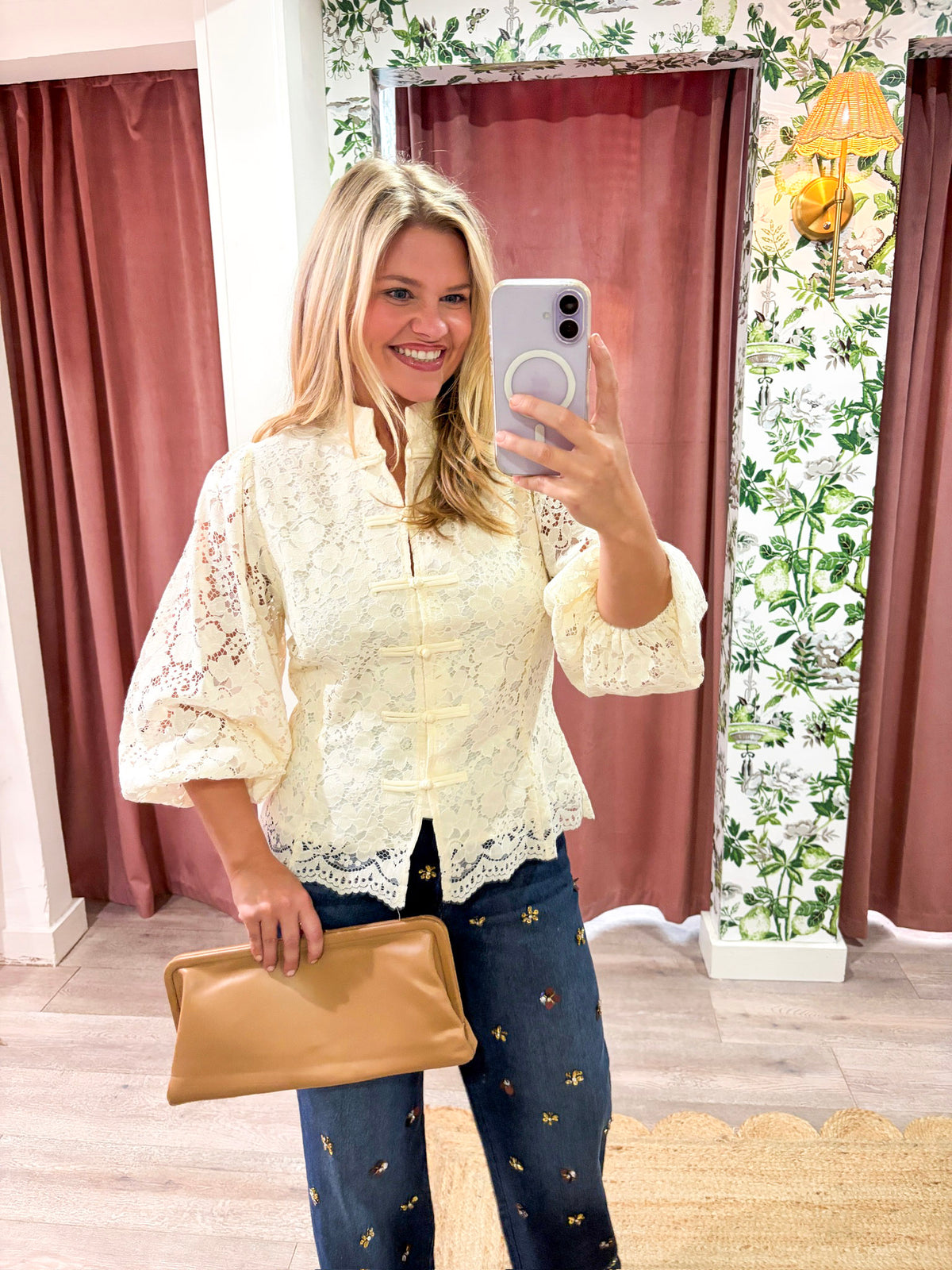 The Mandarin Lace Top-Cream