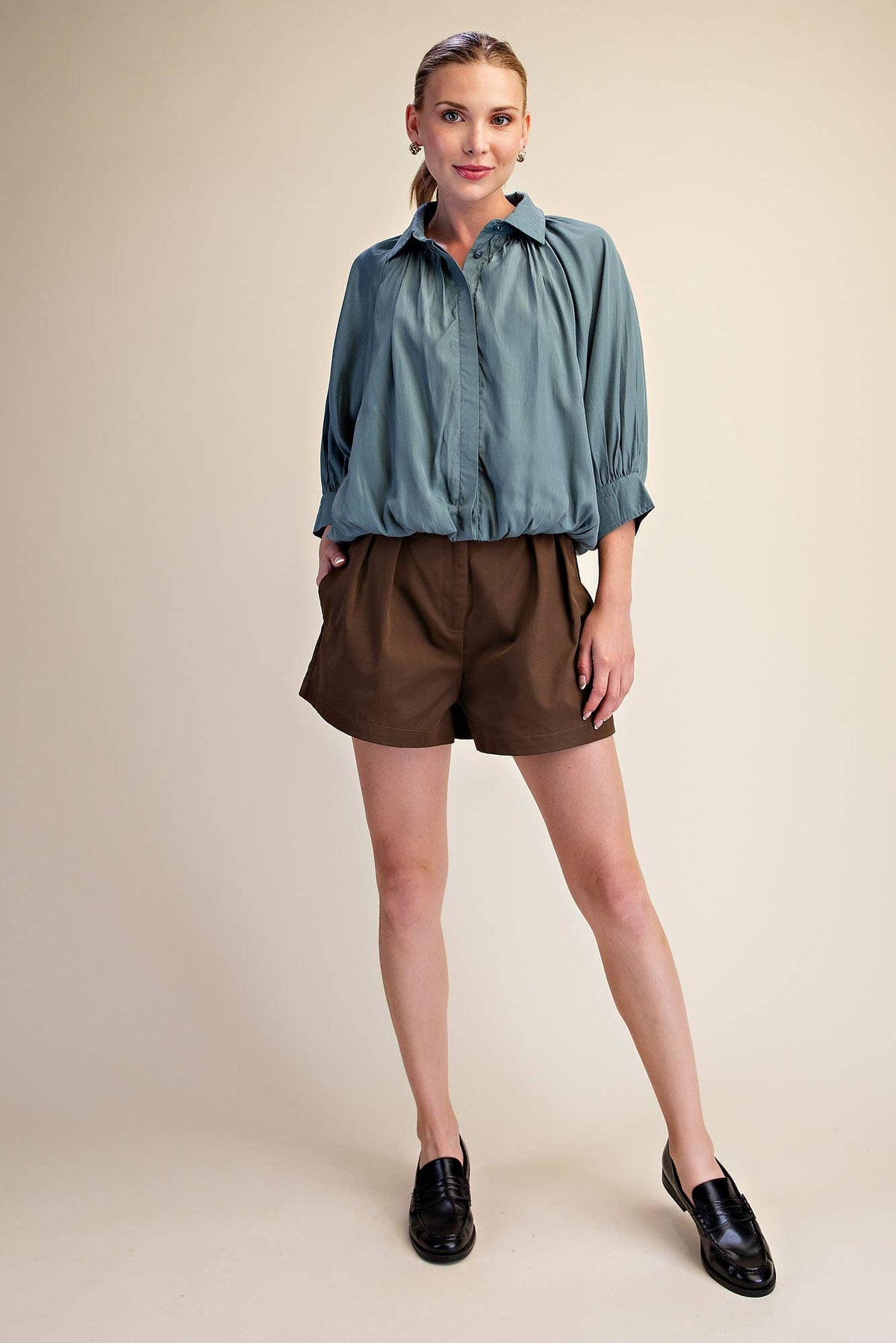 Yvette Puff Sleeve Top-Blue