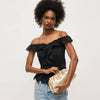 Tate Woven Frame Clutch-Gold