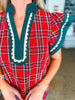 So Charmed Plaid Top-Red