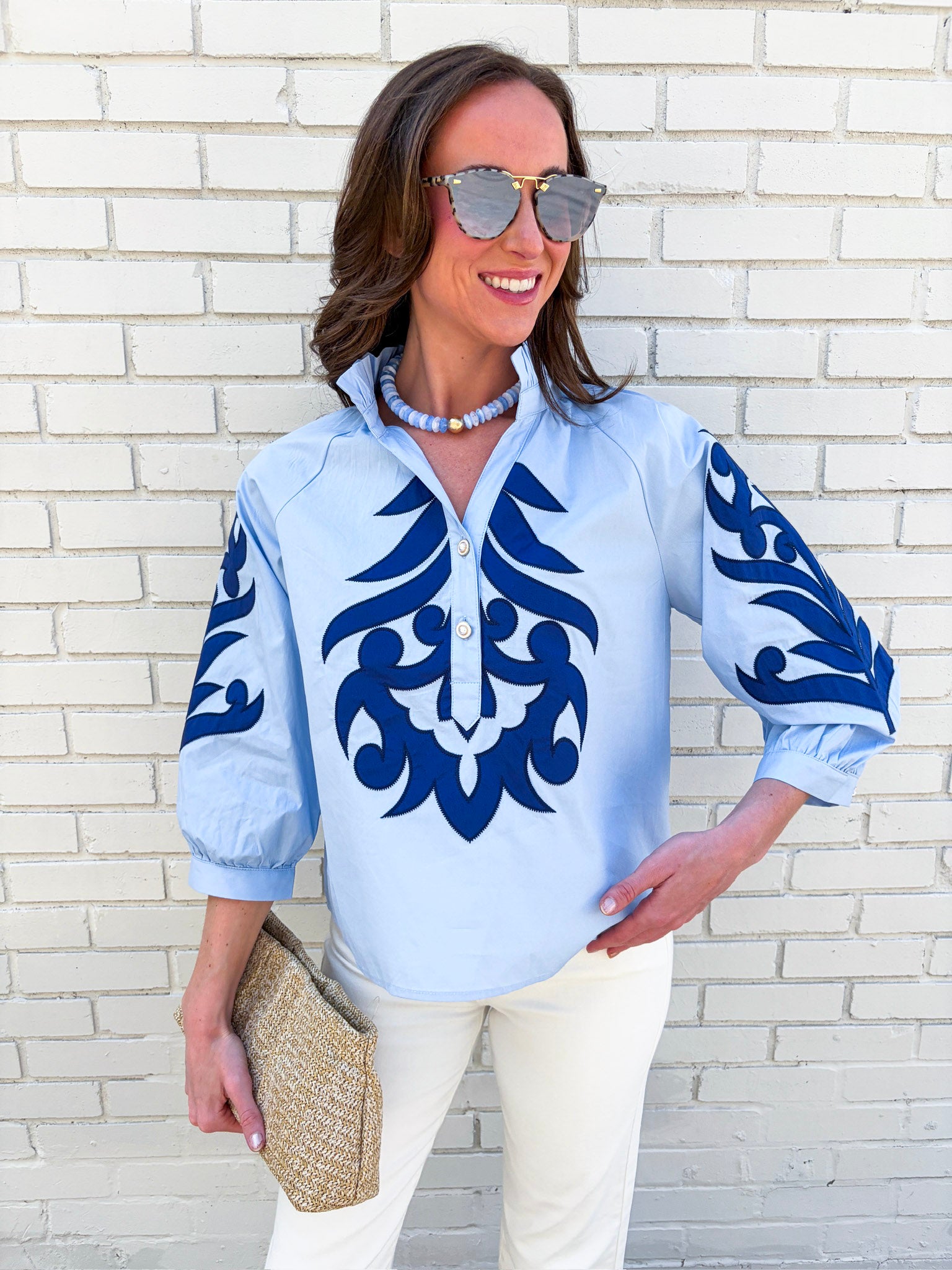Blush Peony Top-Blue