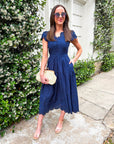 Easy Like Sunday Embroidered Midi Dress-Navy