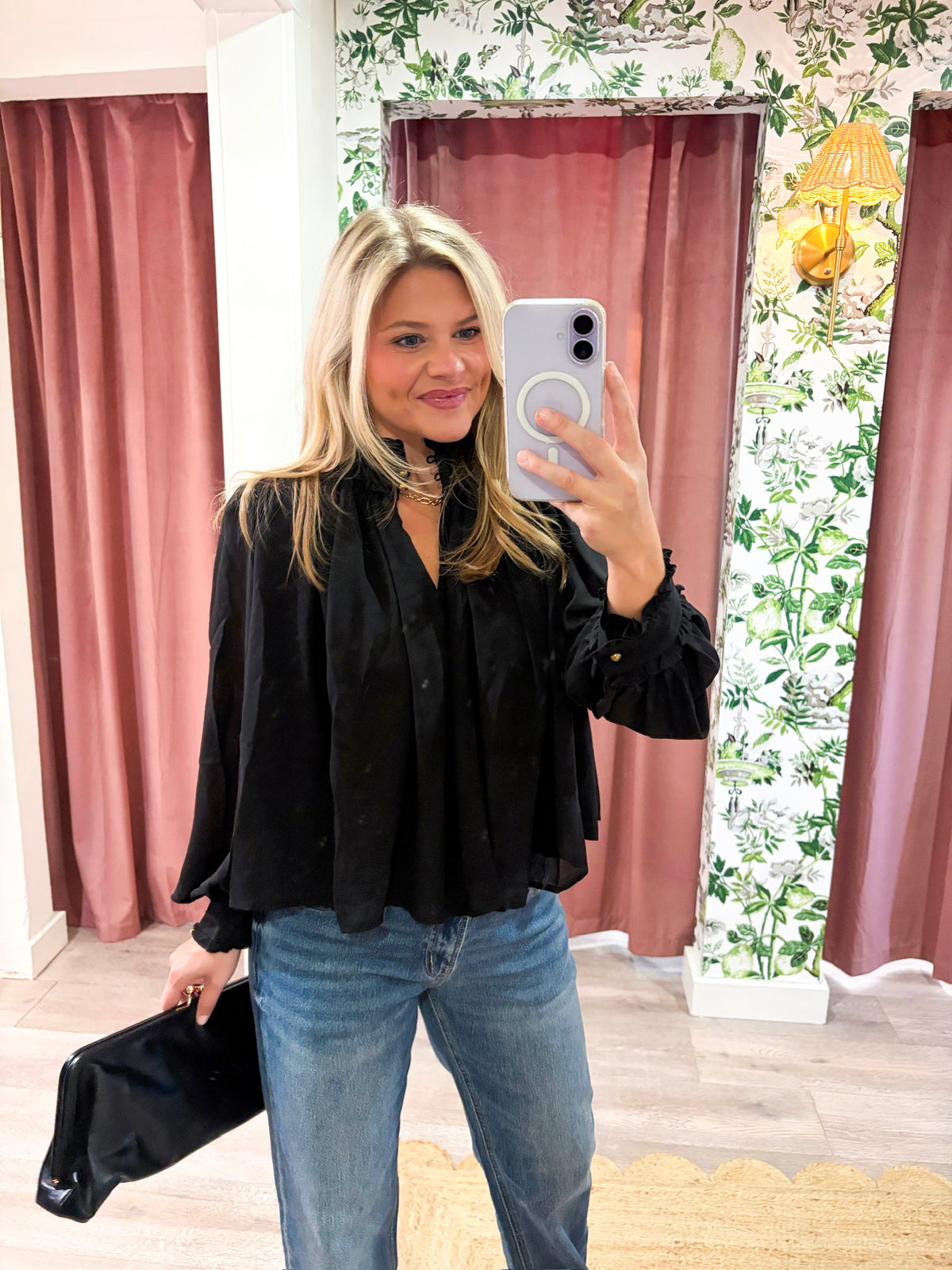 Francesca Puff Sleeve Top-Black