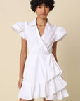 Avah Ruffle Wrap Mini Dress-White