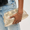 Tate Woven Frame Clutch-Gold