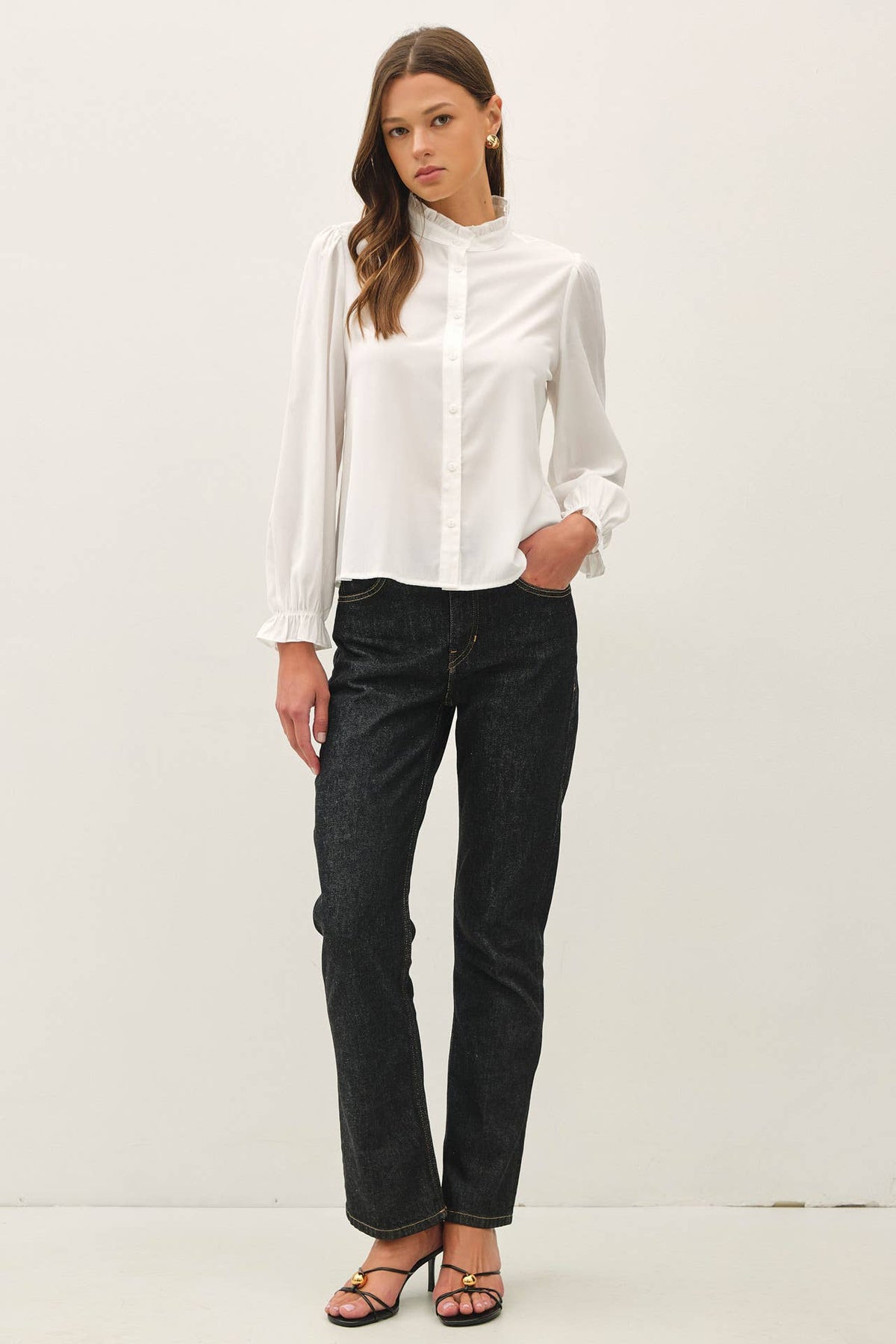 Zaria Mandarin Collar Top-White