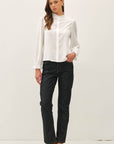 Zaria Mandarin Collar Top-White