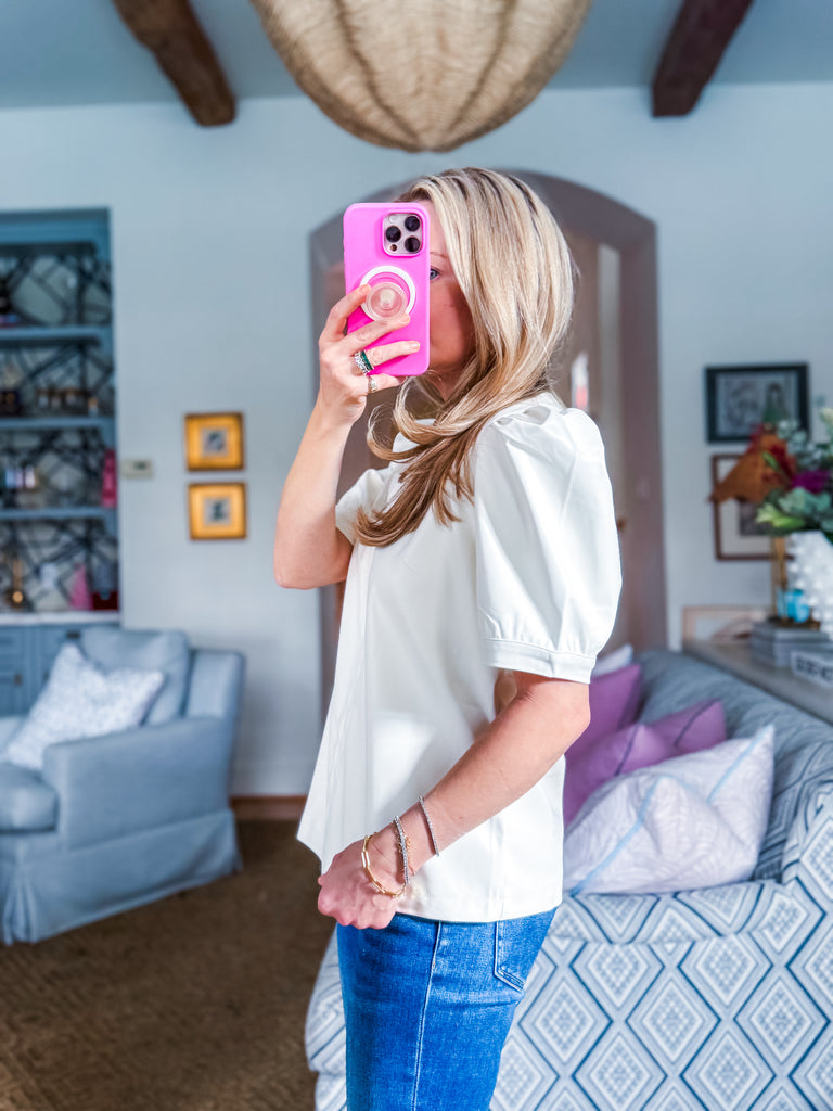 PREORDER: Coffee Time Faux Leather Top-Cream