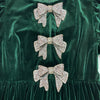 Glow Bow Velvet Dress- Emerald