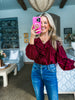 Feeling Light Ruffle Trim Top-Wine