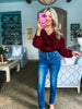 Feeling Light Ruffle Trim Top-Wine