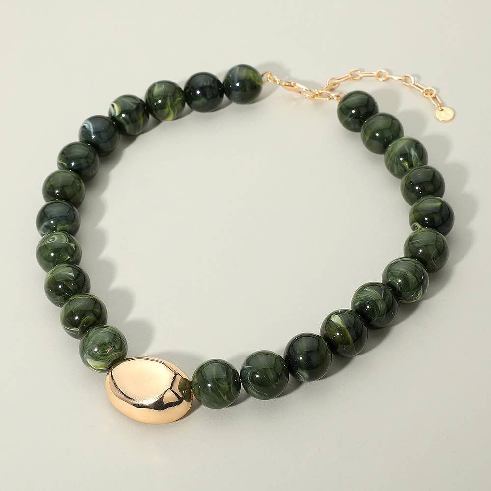 Polished Beaded Statement Necklace-Green