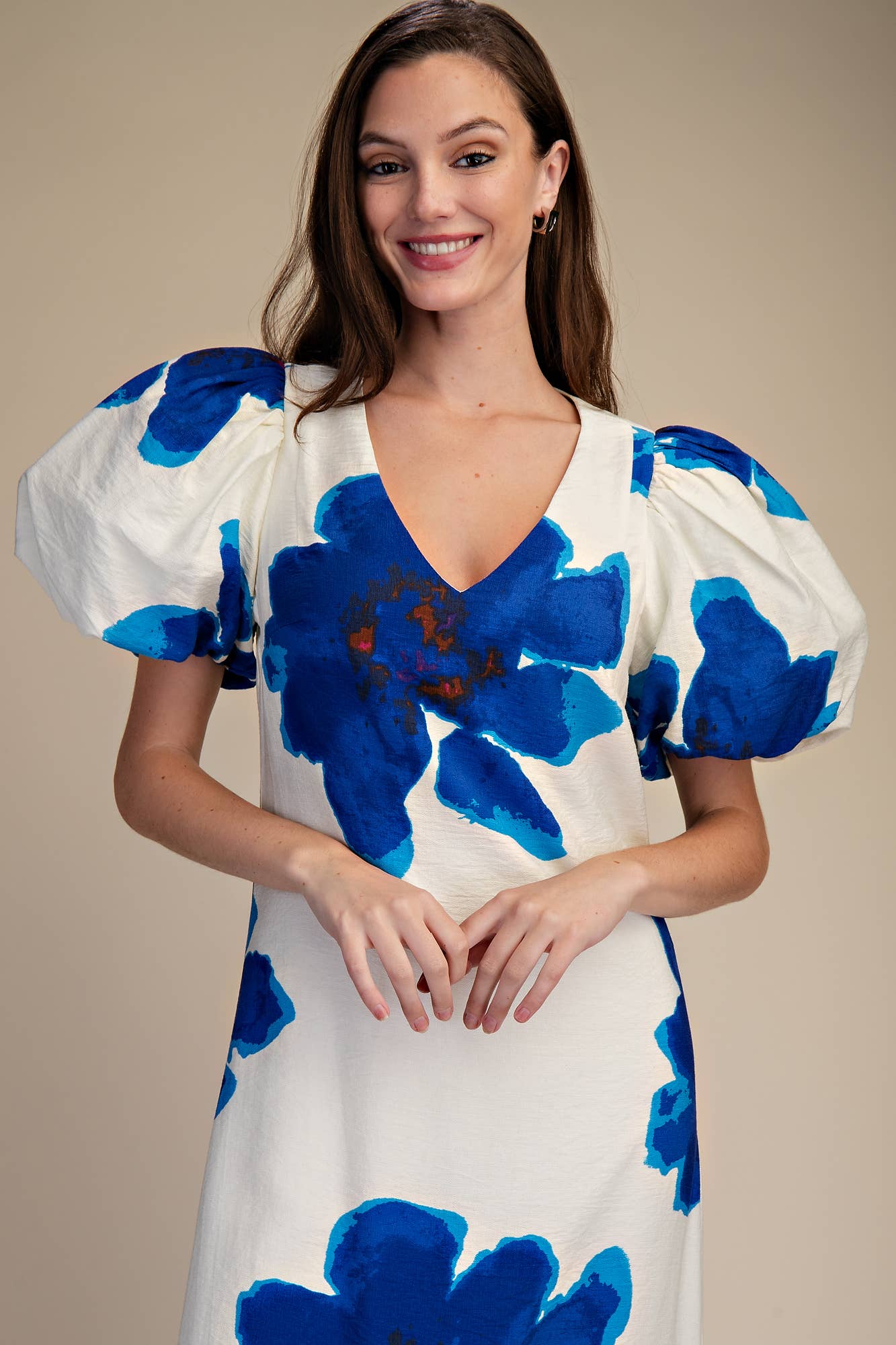 Camellia Puff-Sleeve Maxi Dress-Royal