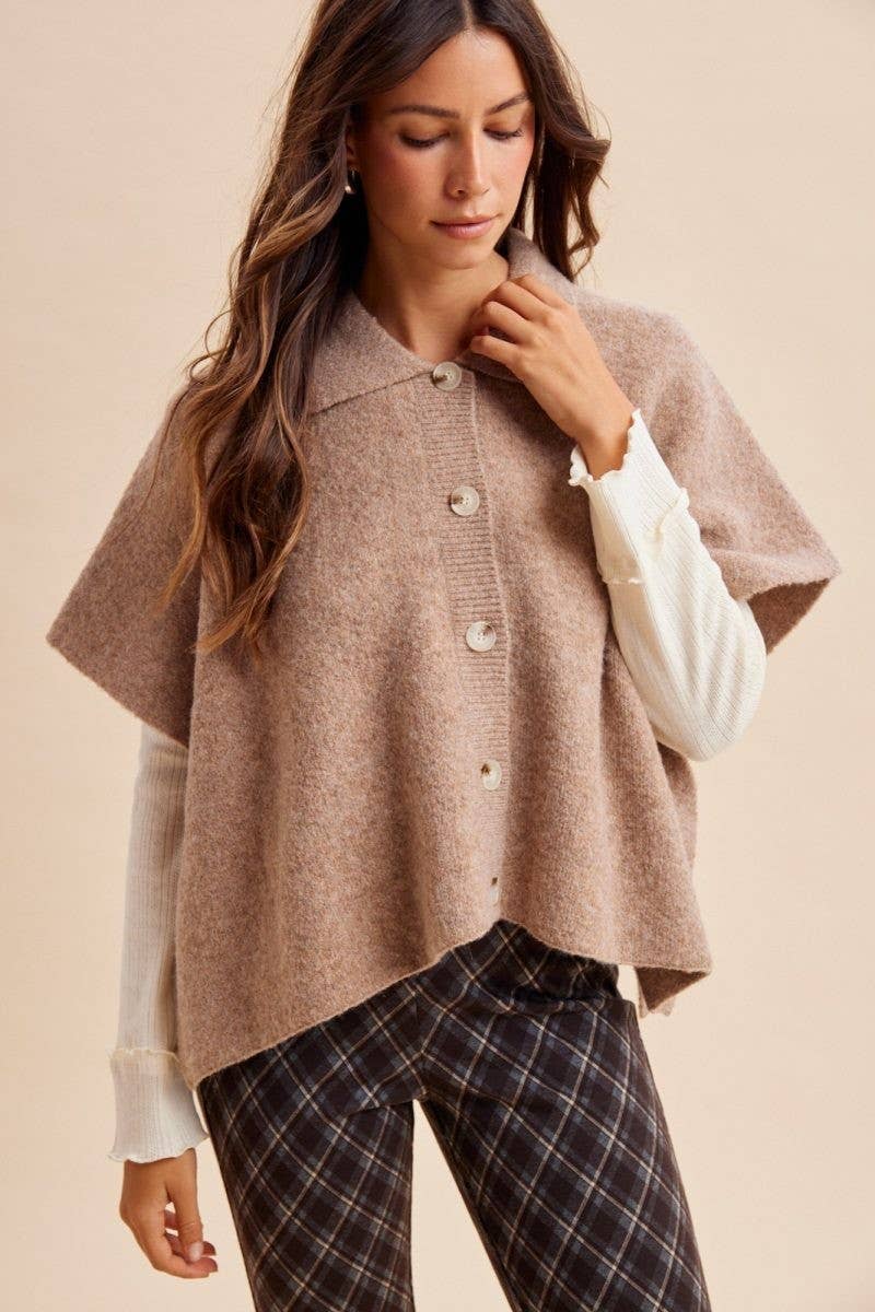 Softly Spoken Sweater Cape Cardigan-Latte