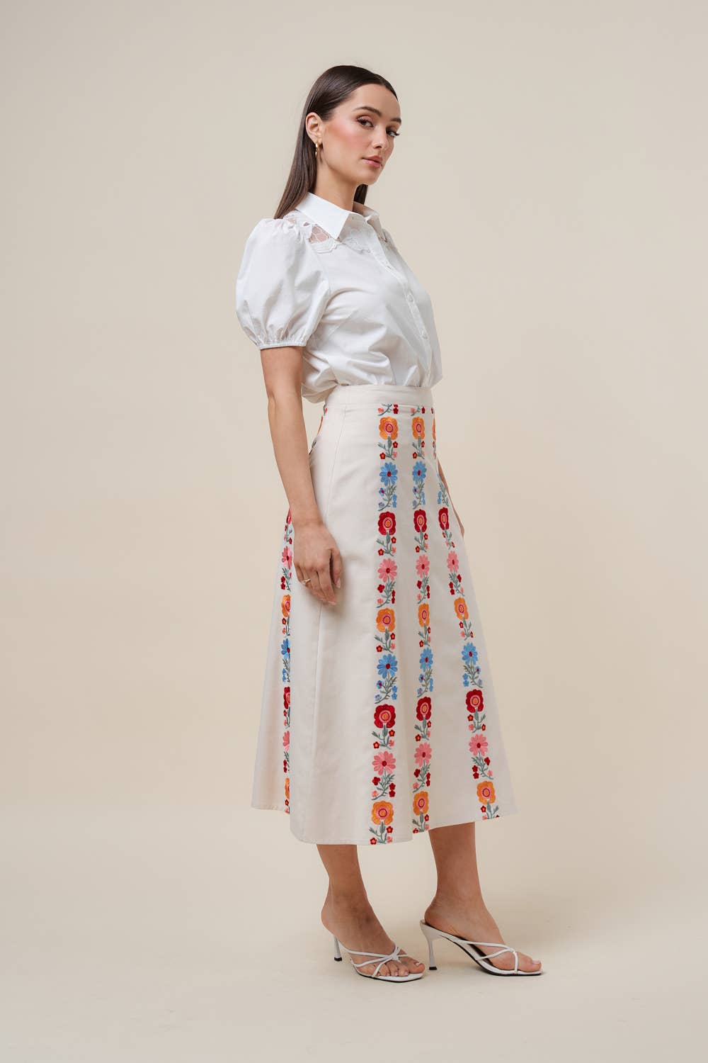 Floral Harmony Embroidered Midi Skirt