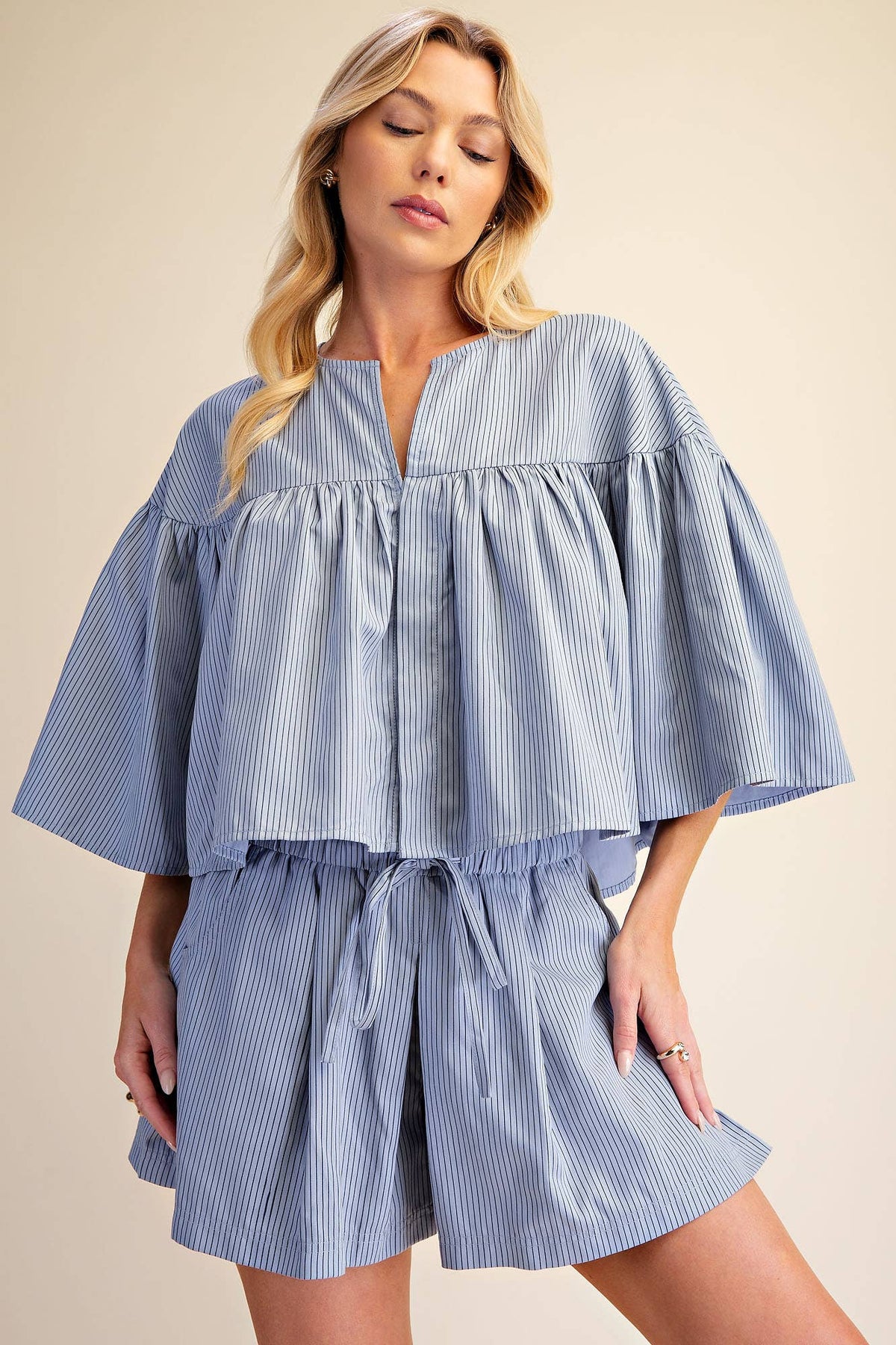 Swing Cape Stripe Top-Slate