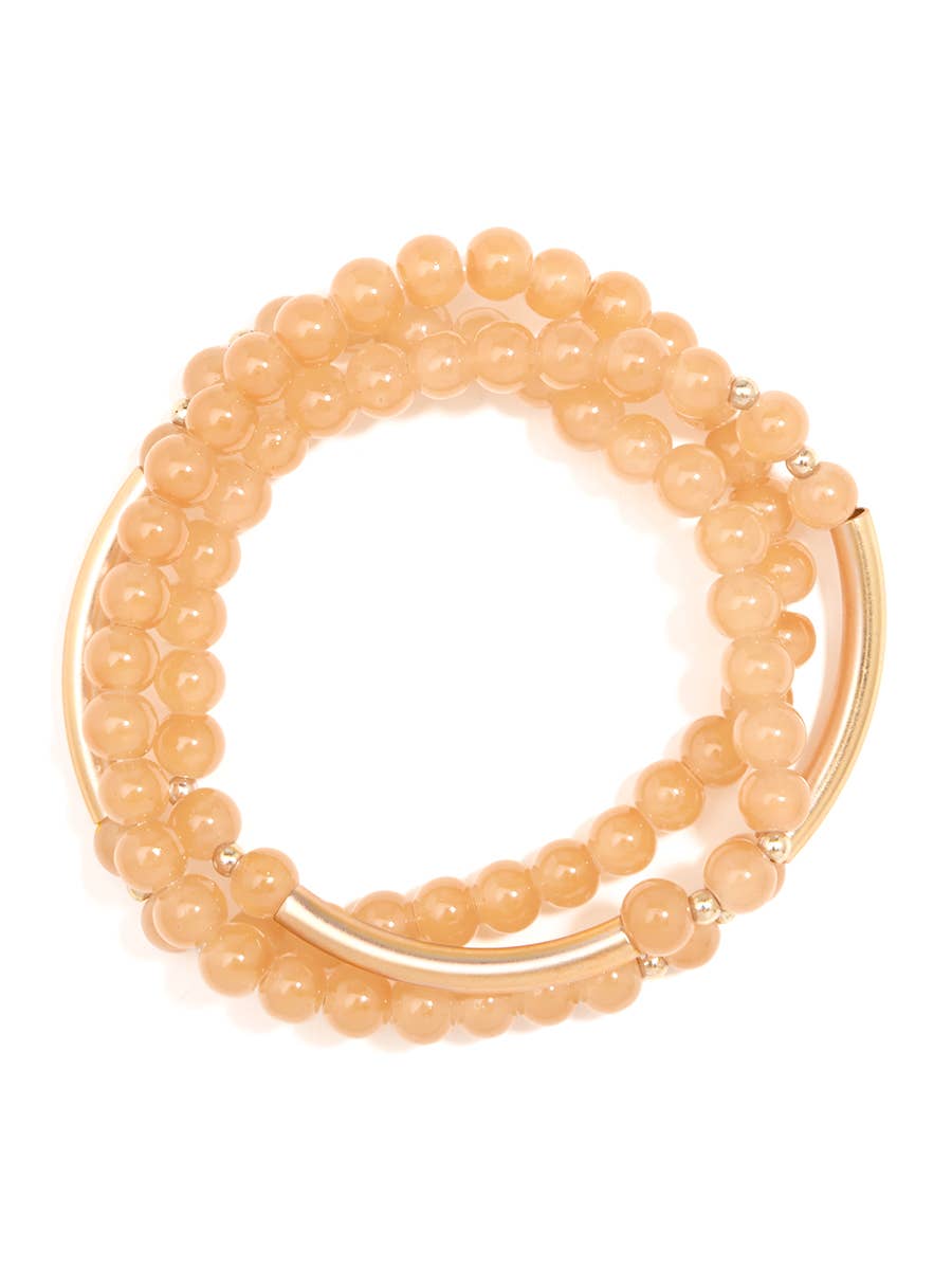 Glossy And Gold Beaded Wrap Bracelet- Beige