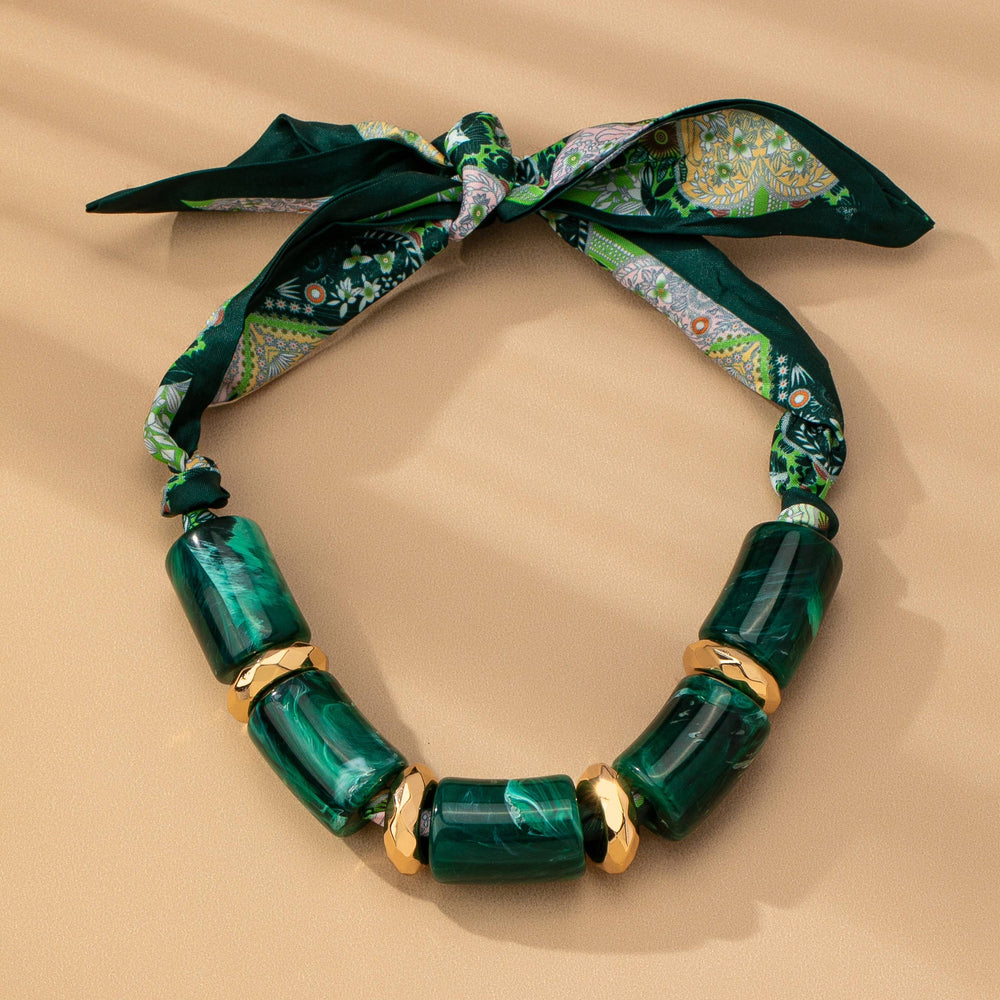 Loving Life Scarf Necklace-Green Marble