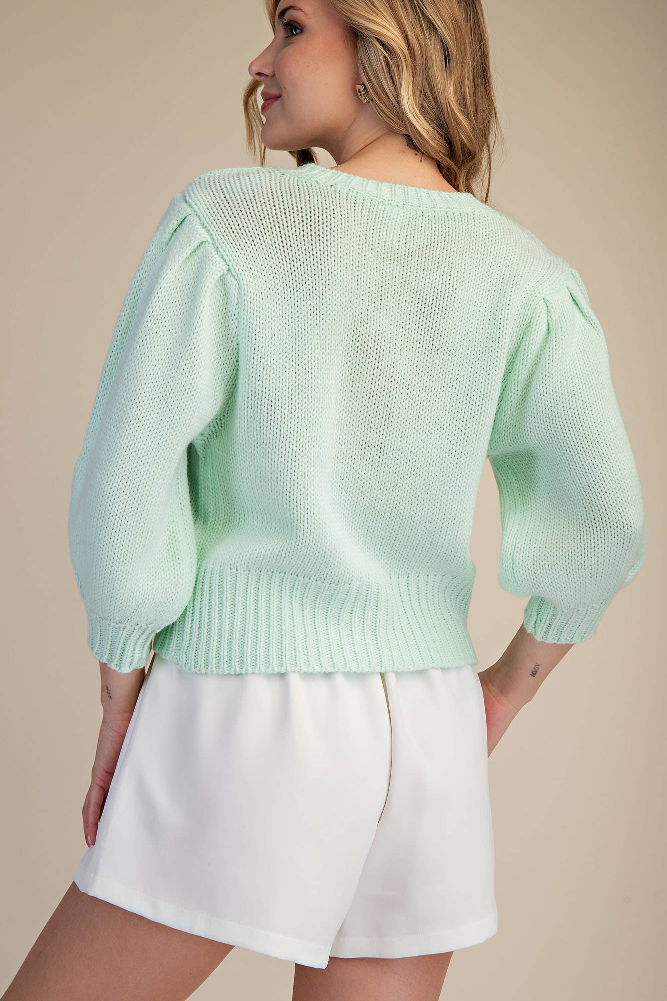 Travel Plans Button Down Sweater-Mint