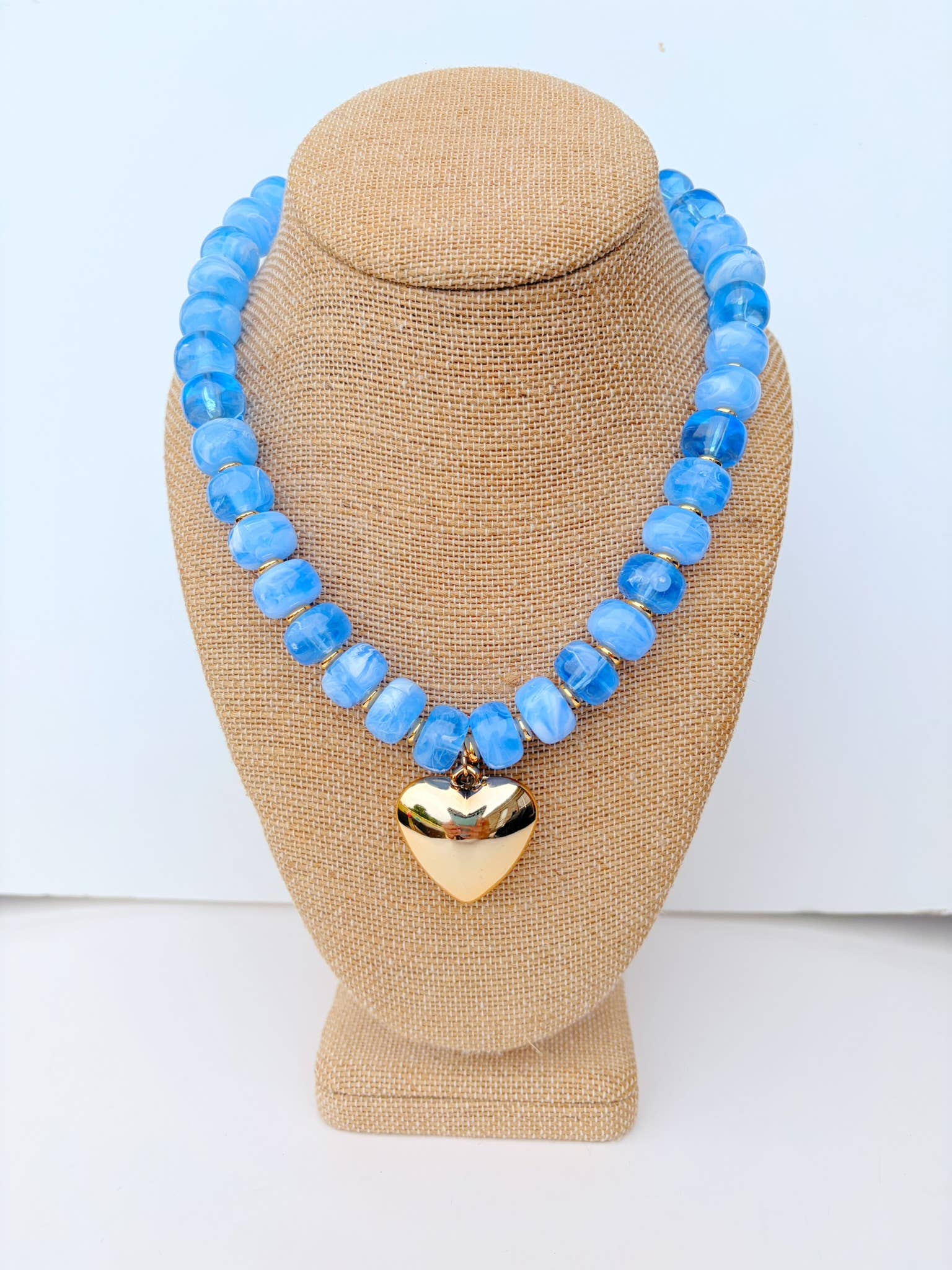 Annie Heart Beaded Necklace-Light Blue